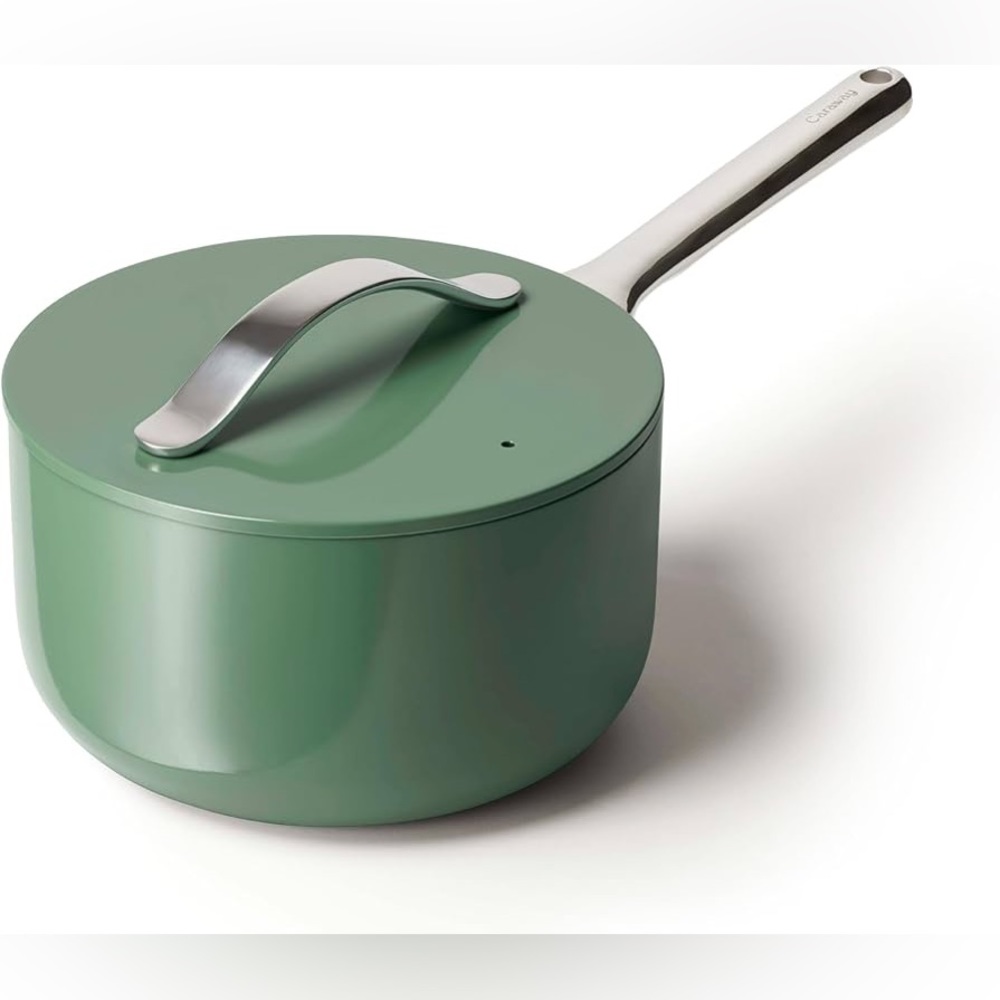 Caraway Nonstick Ceramic Sauce Pan with Lid (3 qt) | Sage - Picture 10 of 11